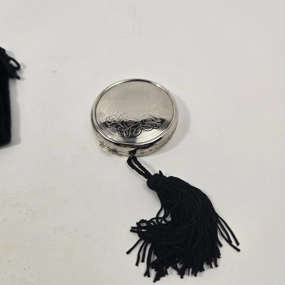 Debbie J Palmer Victorian Lace Silver Compact Mirror Box & Velvet Pouch